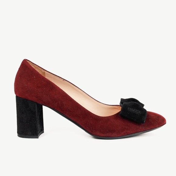 Prada Granato & Nero Suede Bow Pointed-Toe Pumps - Picture 1 of 10
